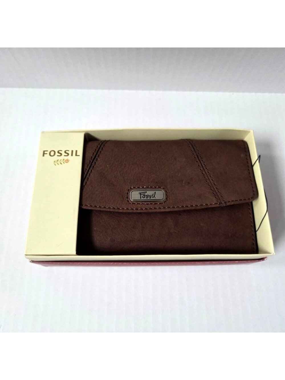 Fossil Wallet Brown Espresso Leather Flap Organizer Clutch NEW